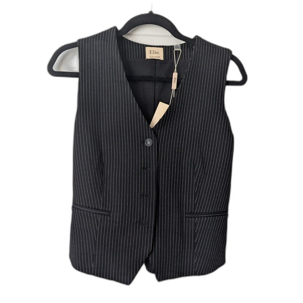 NWT Elie Tahari Pinstripe Vest Women’s Small Black&Ivory Career Business Capsule